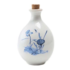 Chinese Style White Ceramic Wine Jar, 17 oz Lotus Wine Bottle Flask for Table Serving, Decor or Traditional Use
